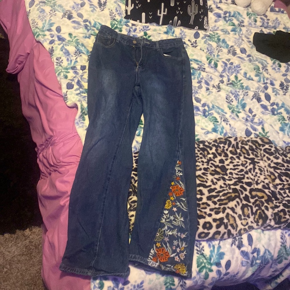Floral western high rise flare jeans